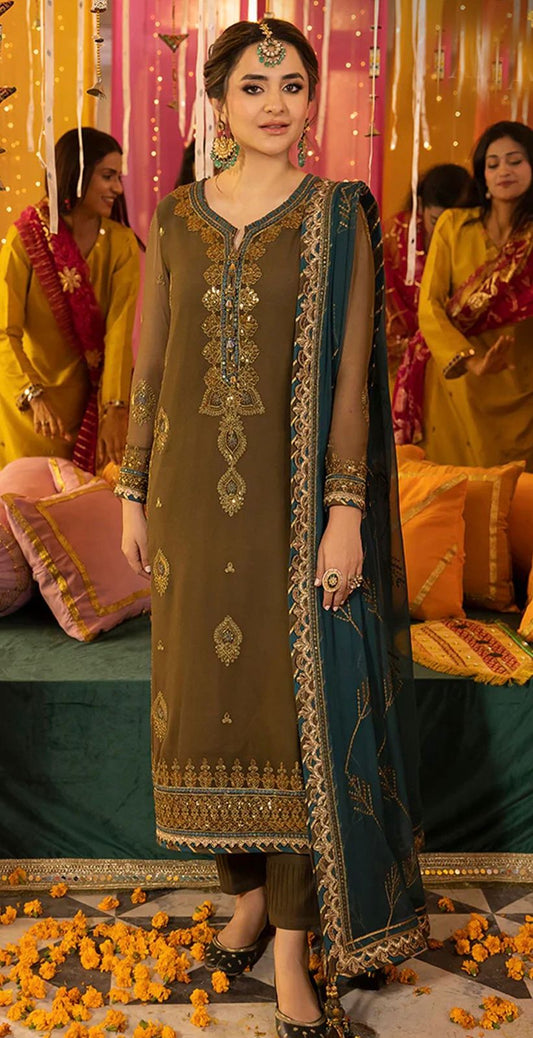 Unstitched Chiffon Embroidered 3 Piece Suit AJ-D16