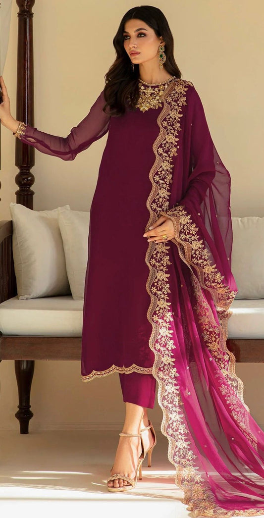 Unstitched Chiffon Embroidered 3 Piece Suit BQU-PR-829