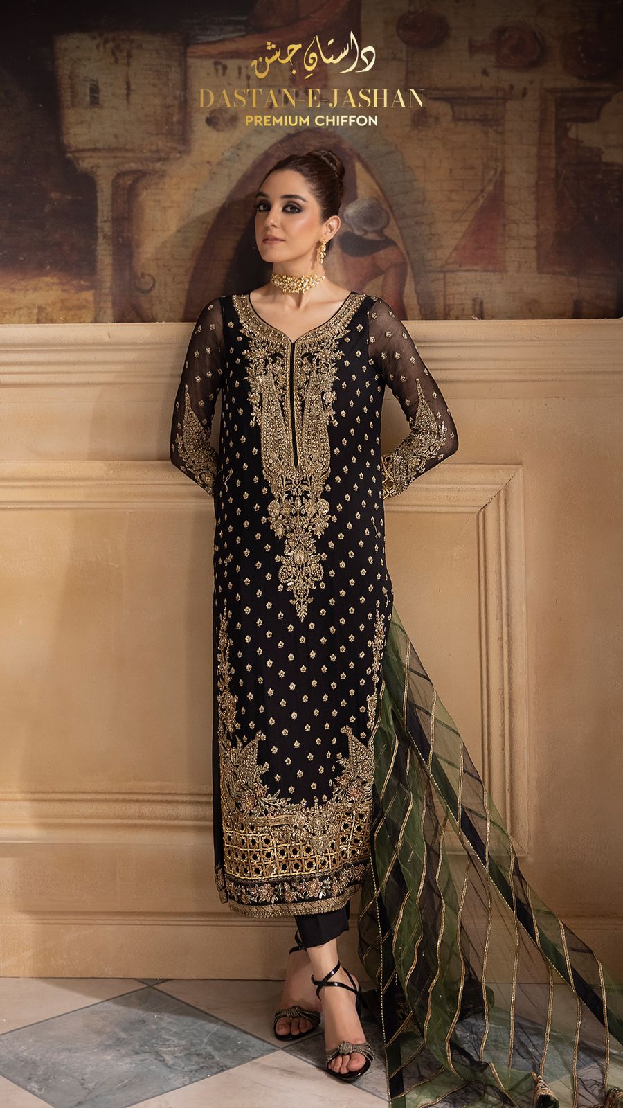 Unstitched Chiffon Embroidered 3 Piece Suit Dastaan D406